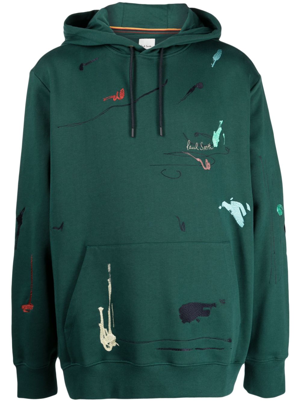 Shop Paul Smith Embroidered Paint-splatter Cotton Hoodie In Green