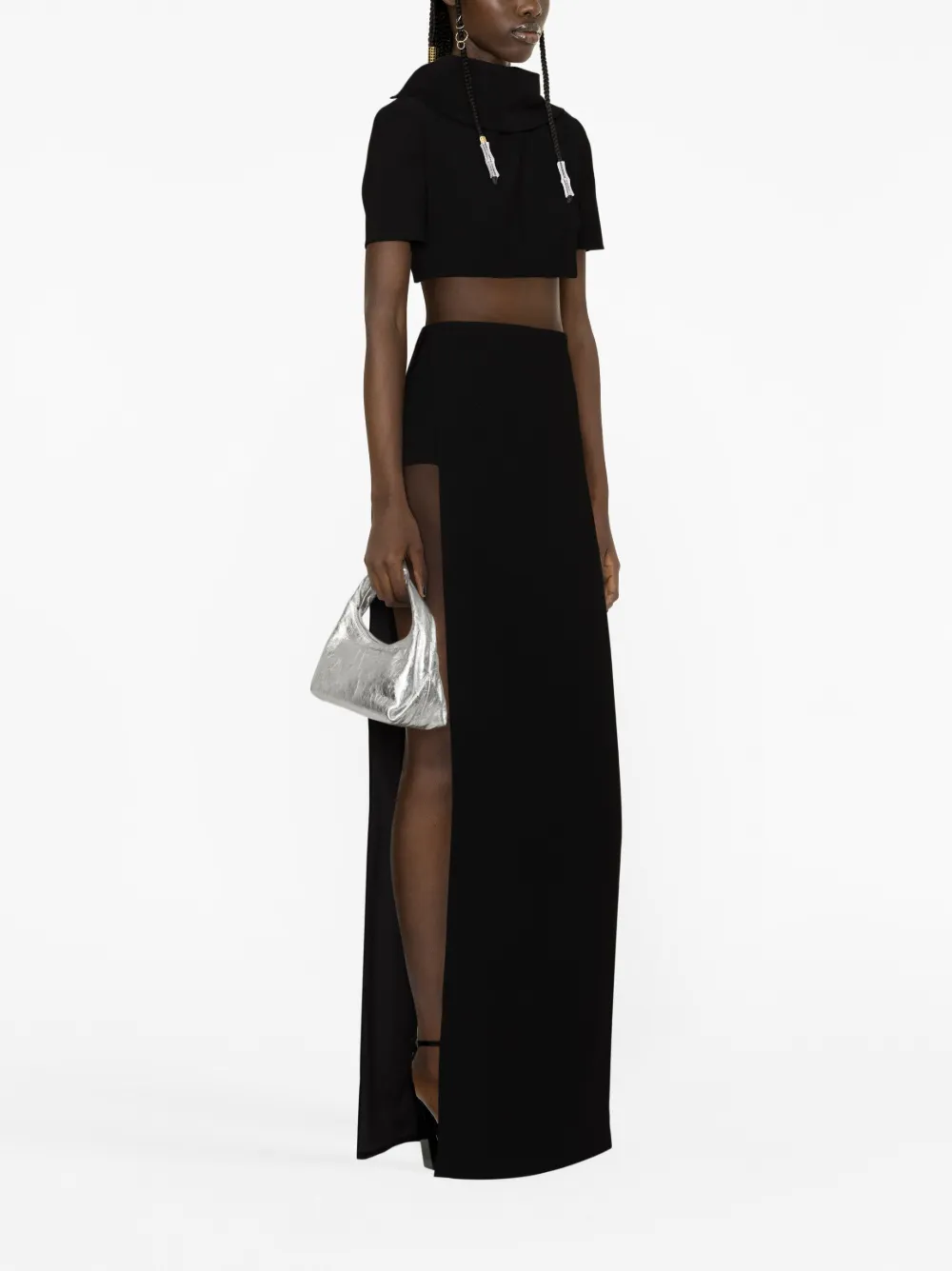 Monot Roll-neck Short-sleeve Crop Top In Black