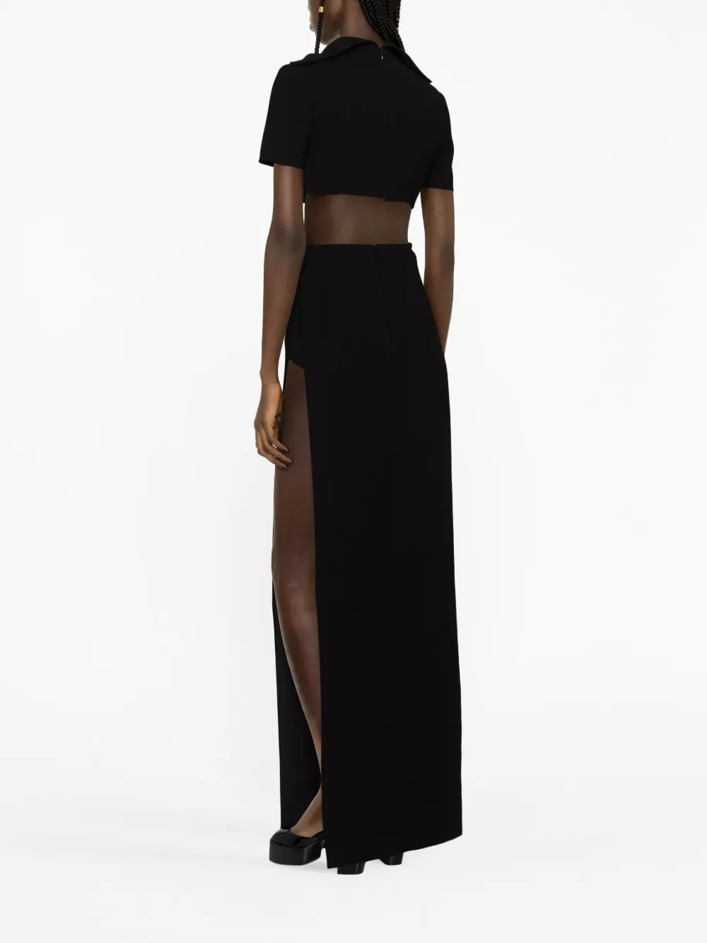 Monot Roll-neck Short-sleeve Crop Top In Black