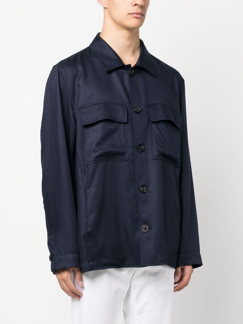 Shop Lardini Gabardine Satin Shirt Jacket In Blue