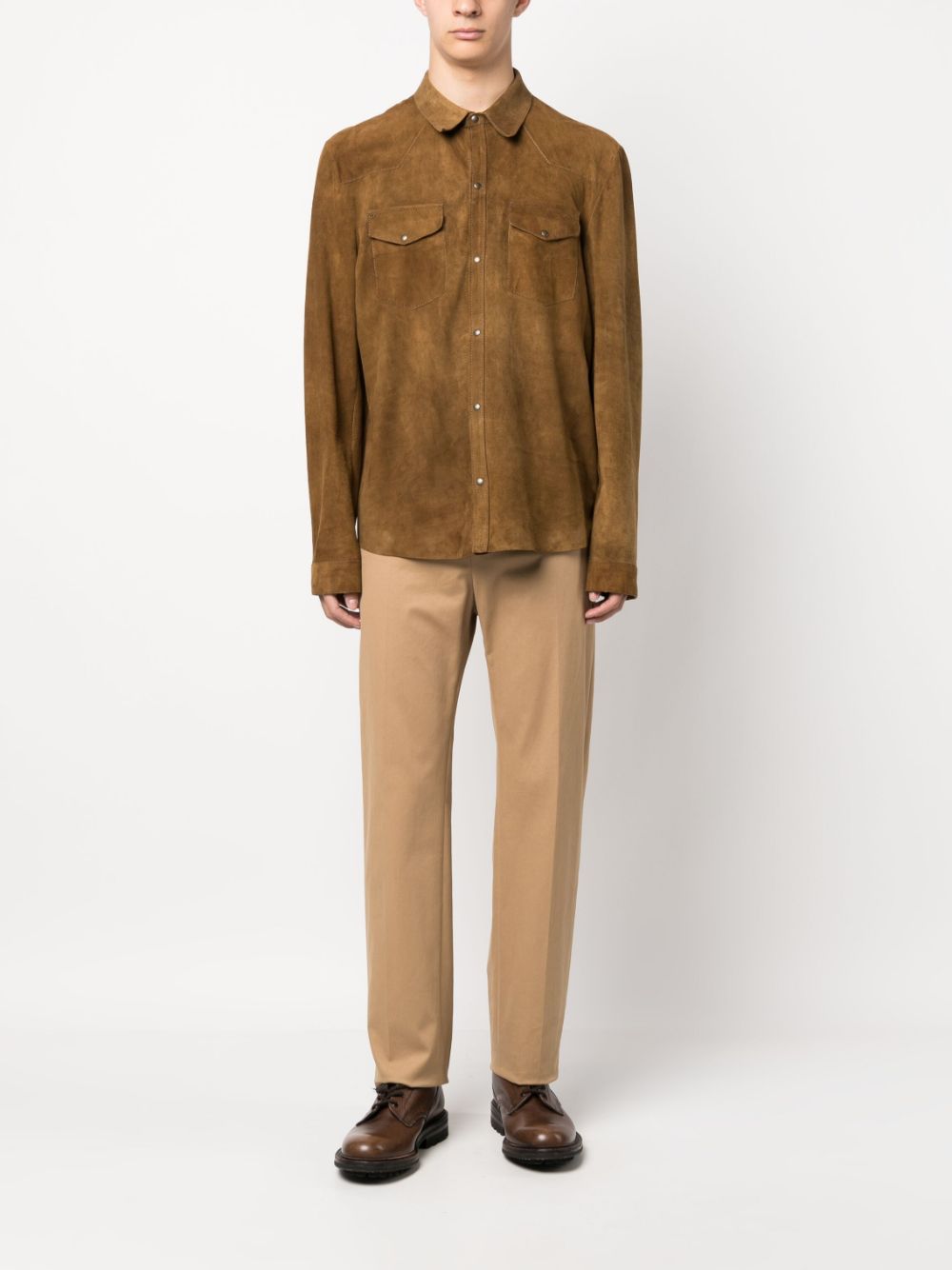 Salvatore Santoro chest-pocket suede shirt jacket - Bruin