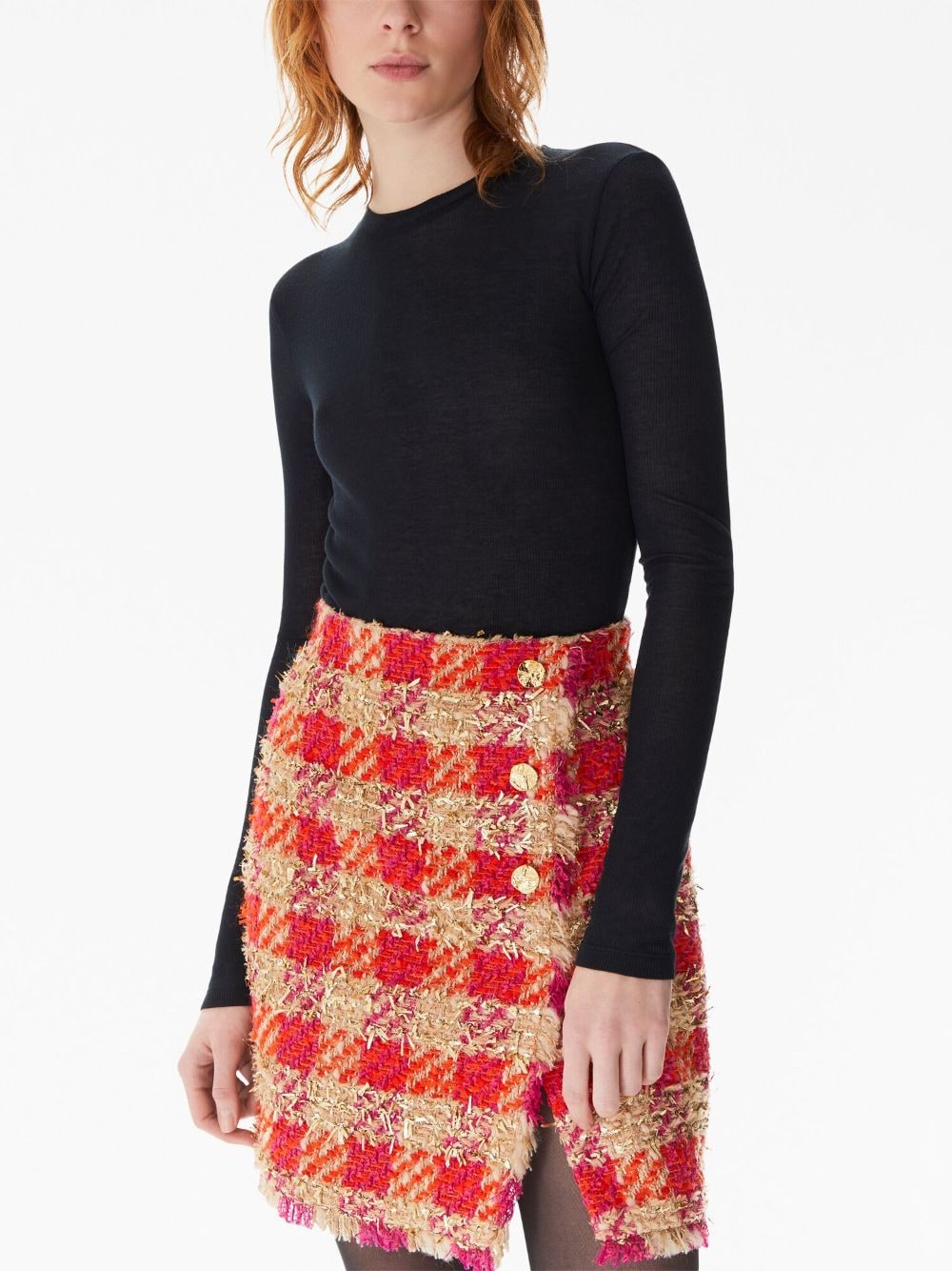 Shop Nina Ricci High-waisted Checked Tweed Miniskirt In Orange
