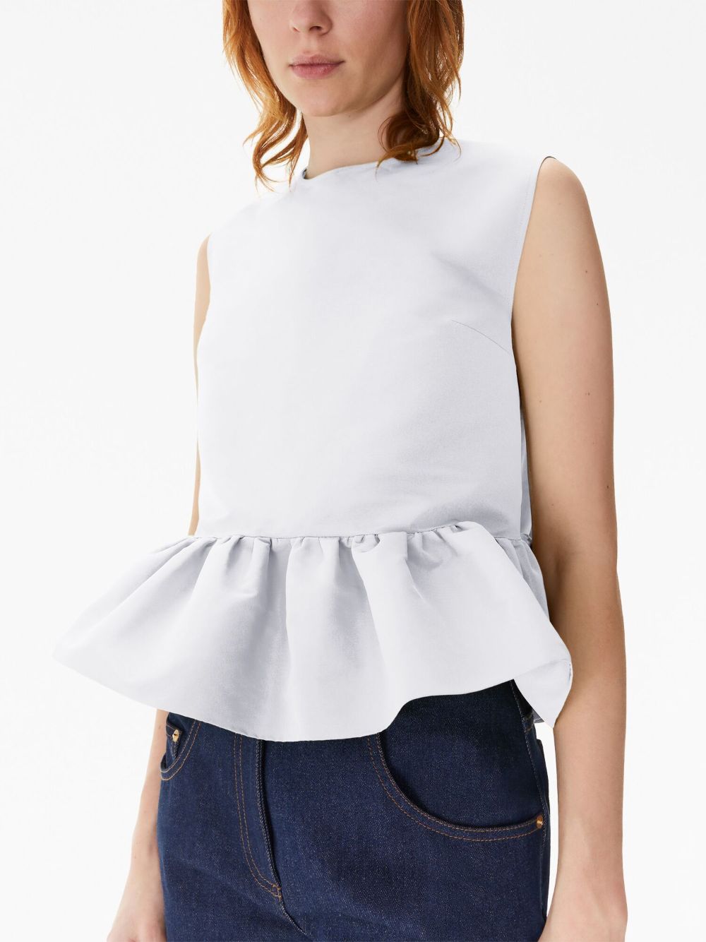 Nina Ricci bow-detail peplum sleeveless cotton top - Wit