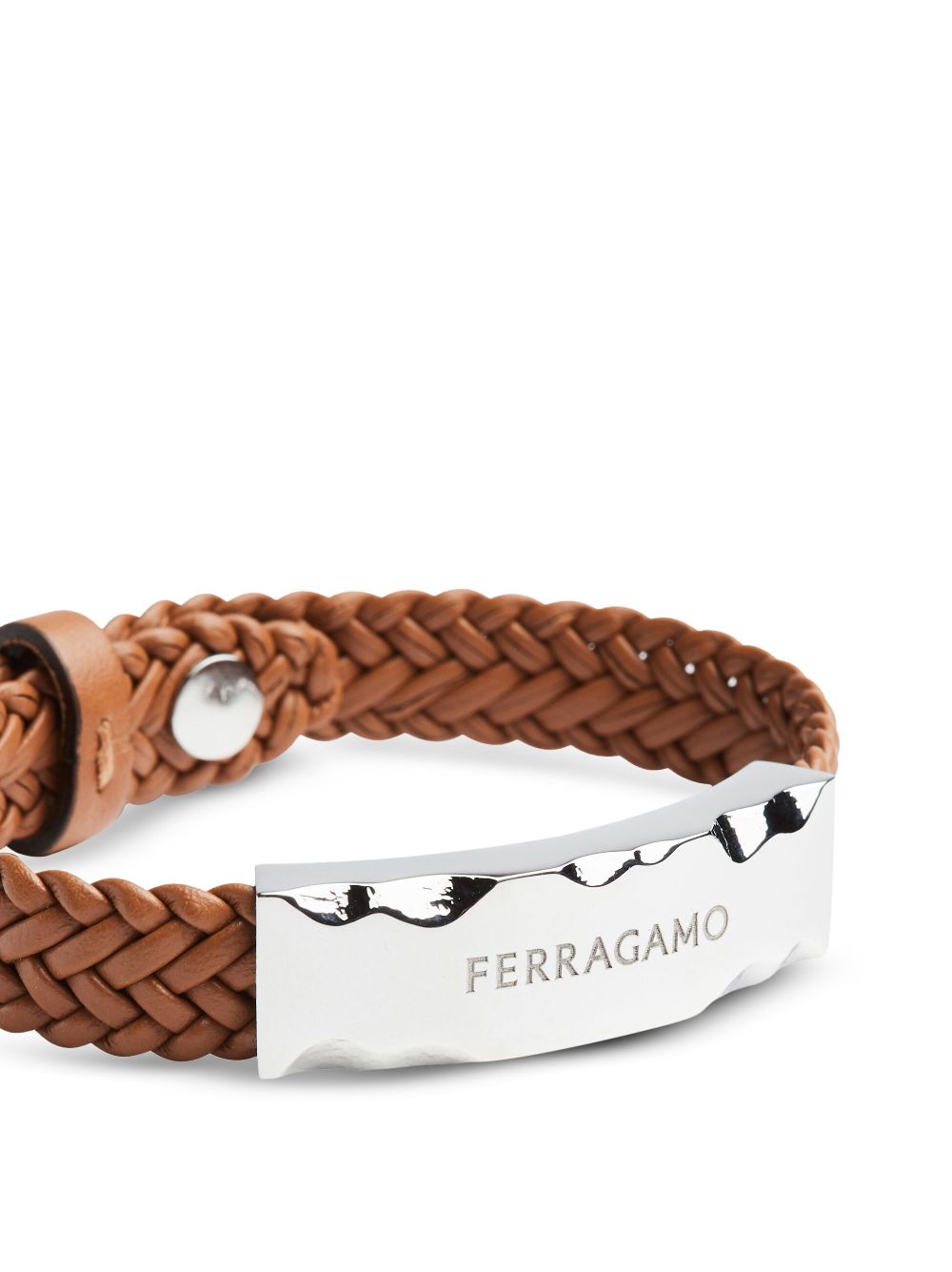 Shop Ferragamo Logo-engraved Leather Bracelet In Brown