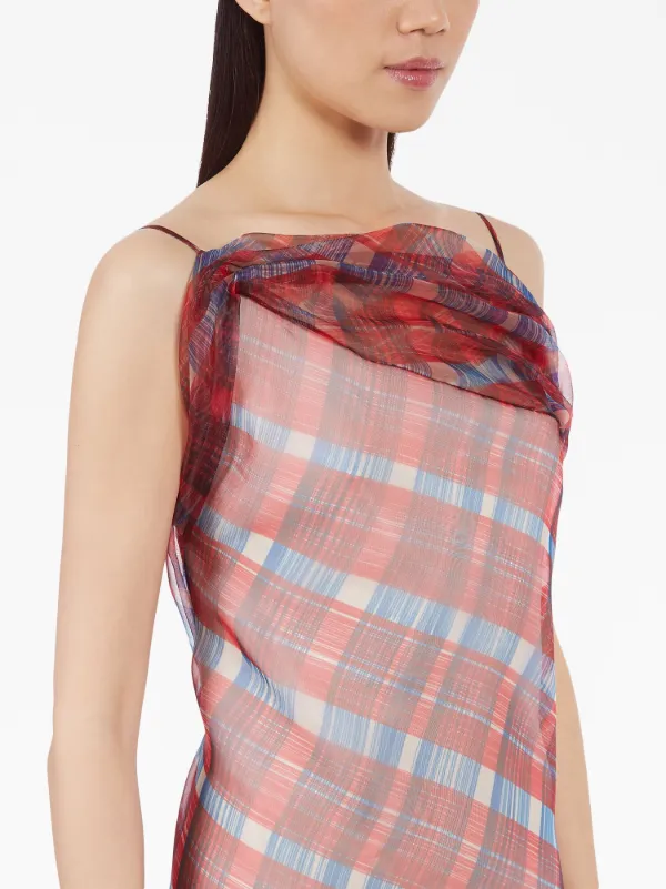 Ferragamo asymmetric-hem Plaid Organza Dress | Red | FARFETCH