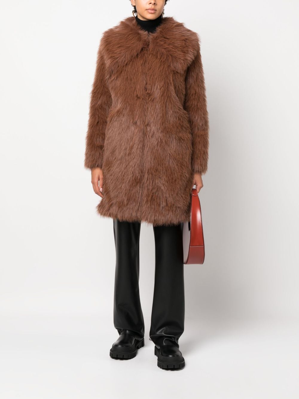 PINKO oversize-collar faux fur coat - Bruin