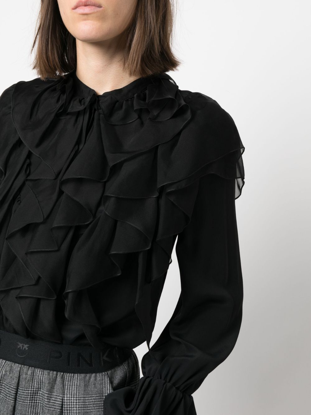 Shop Pinko Ruffled Long-sleeves Blouse In Black