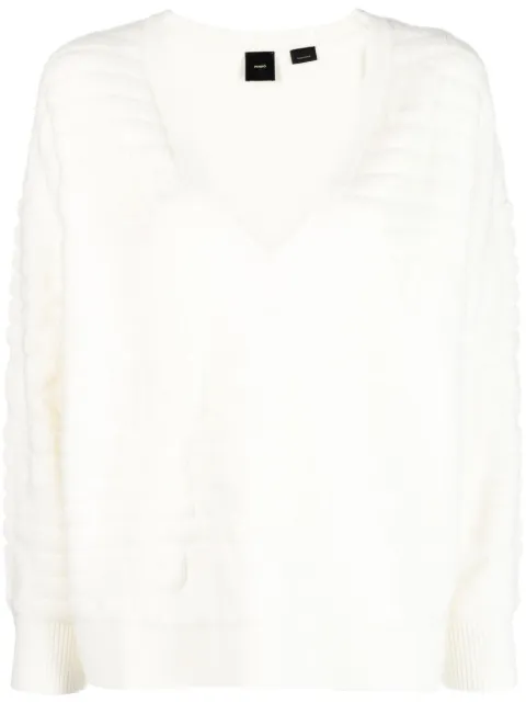 PINKO intarsia-knit logo V-neck jumper