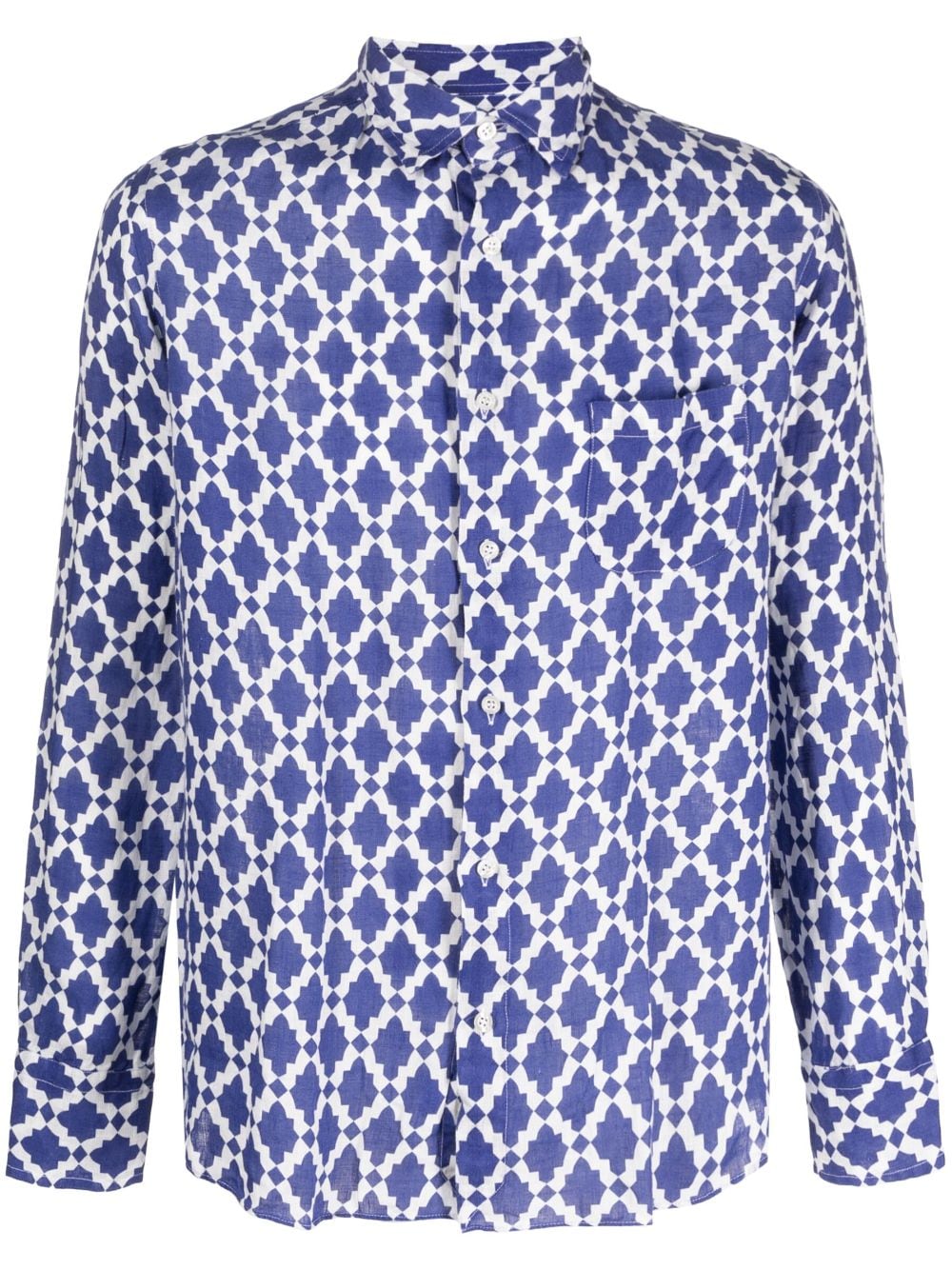 Shop Peninsula Swimwear Geometric-print Linen Shirt In Blau