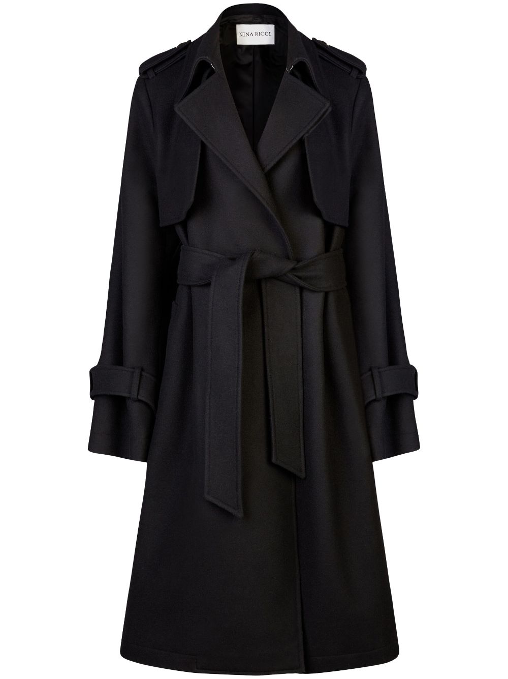 Nina Ricci Belted Wool-blend Trench Coat In Black