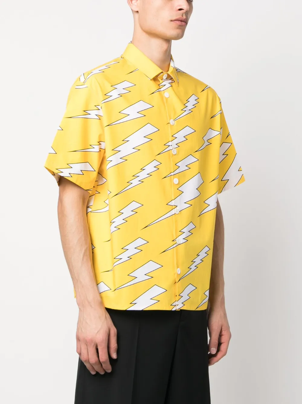 Neil Barrett Thunder-print Cotton Shirt In Yellow