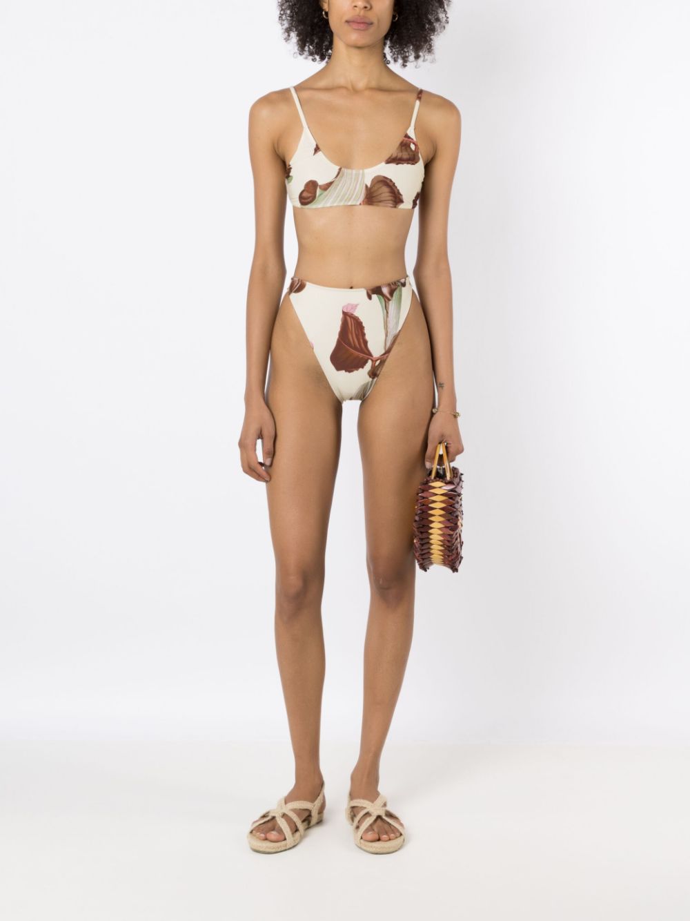 Adriana Degreas Bikini met bladerprint - Beige