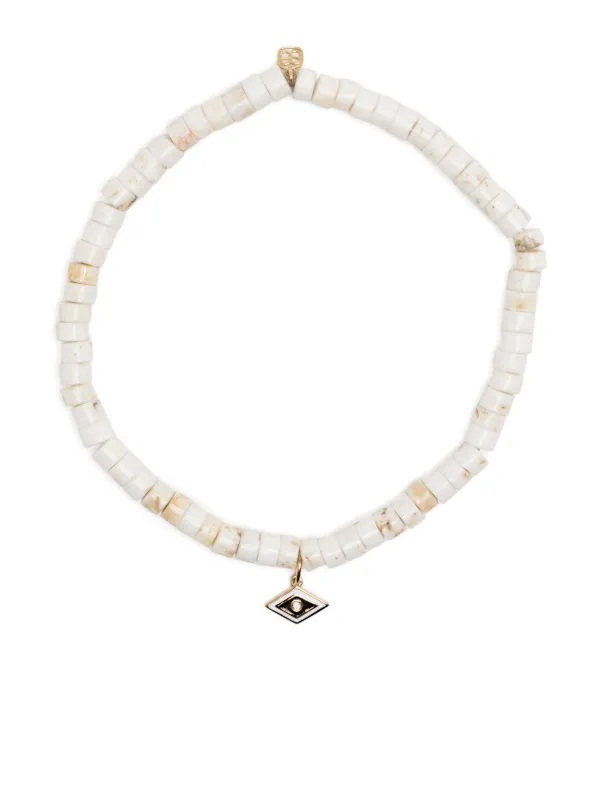 Sydney Evan 14kt Yellow-gold Evil Eye Beaded Bracelet in White