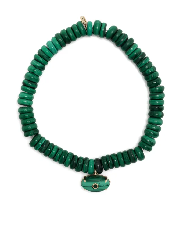 Sydney Evan 14kt Yellow Gold Malachite Beaded Bracelet in Green