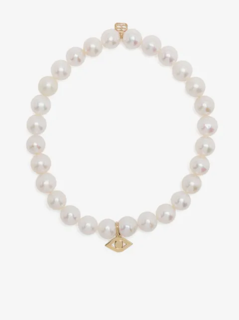 Sydney Evan pulsera Evil Eye en oro amarillo de 14kt con perlas
