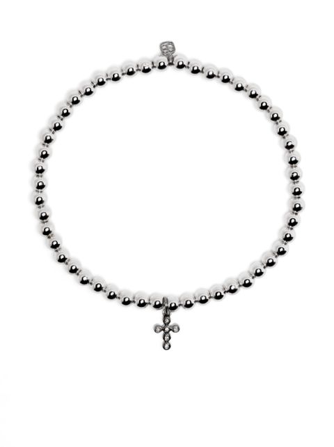 Sydney Evan pulsera Cross Charm en oro blanco de 14kt con cuentas