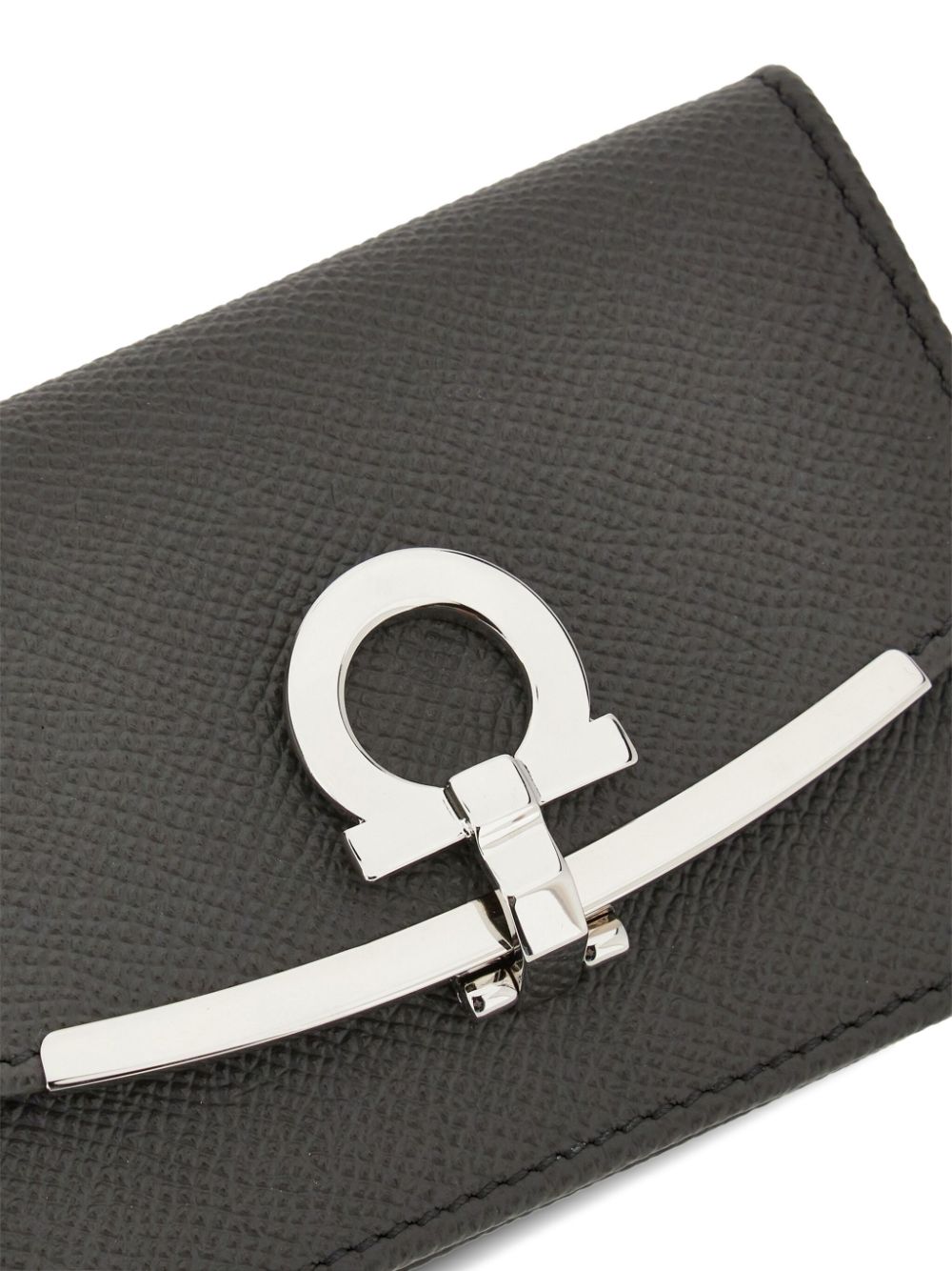 Shop Ferragamo Gancini Leather Card Holder In Grey