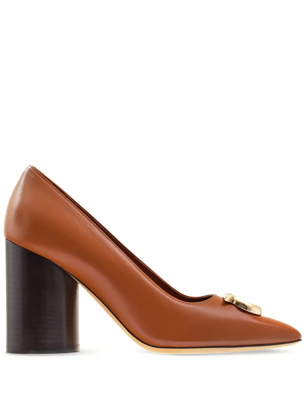 Ferragamo 85mm Gancini-plaque Square-toe Pumps In Brown