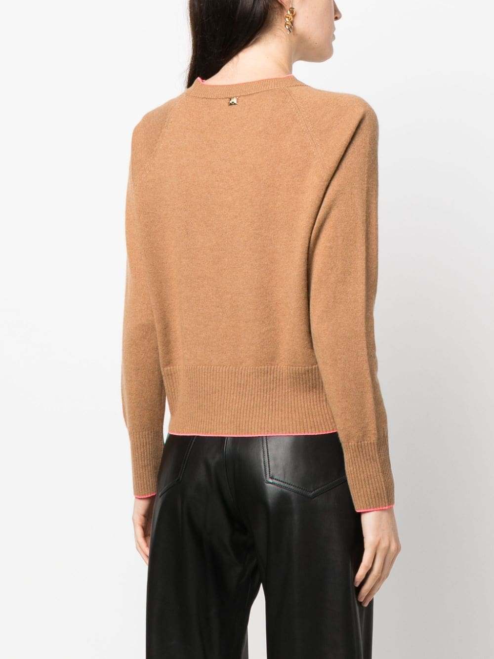 Shop Pinko Contrast-trim Wool-cashmere Cardigan In Brown