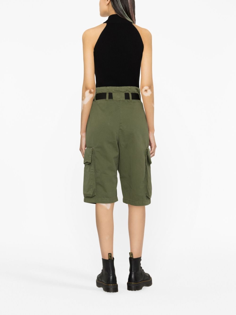 Shop Pinko Belted Cotton Cargo Shorts In Green