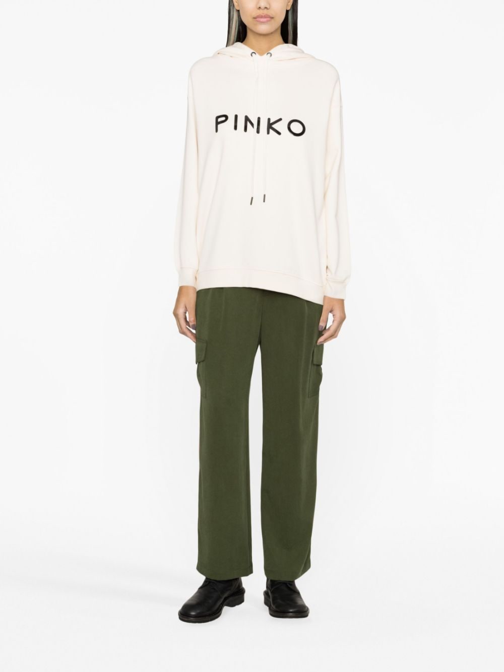 Shop Pinko Logo-appliqué Cotton Hoodie In Pink