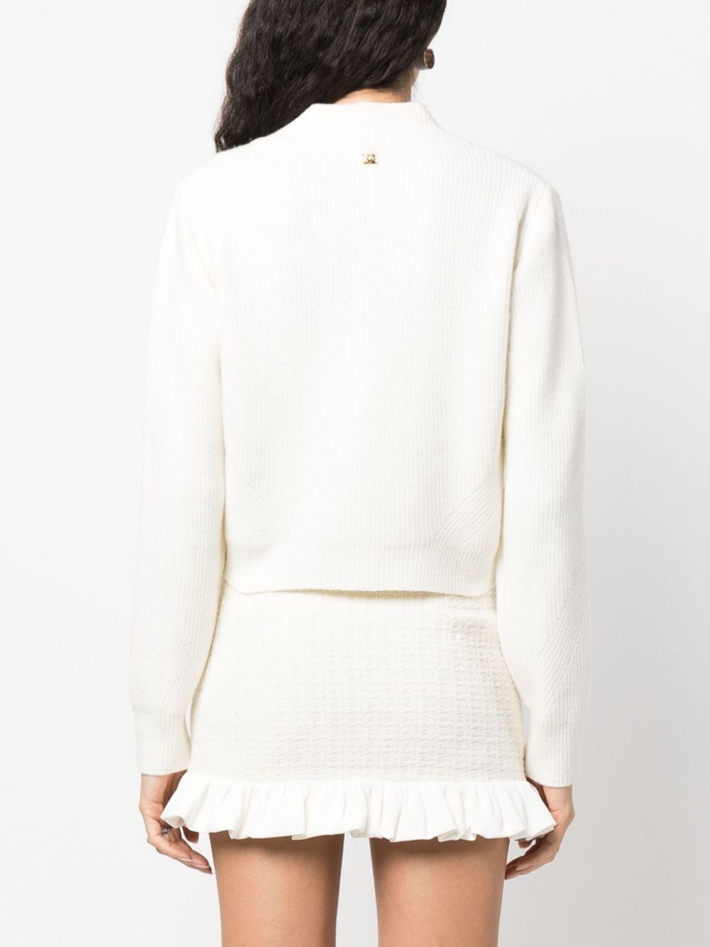 Shop Pinko Ribbed-knit Cropped Cardigan In White
