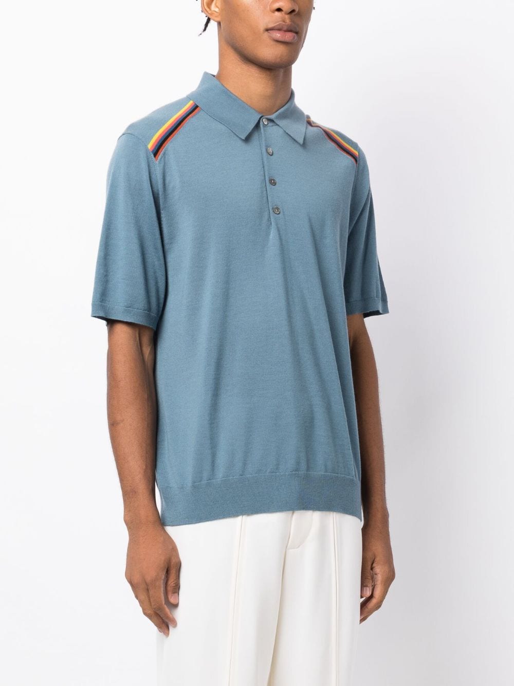 Shop Paul Smith Stripe-detailing Knitted Polo Shirt In Blue