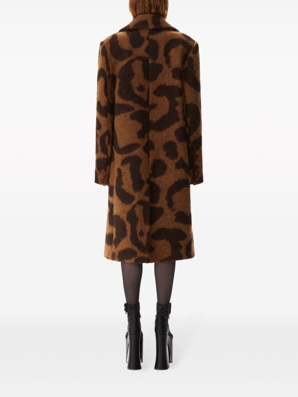 Shop Nina Ricci Leopard-jacquard Wool-blend Coat In Brown