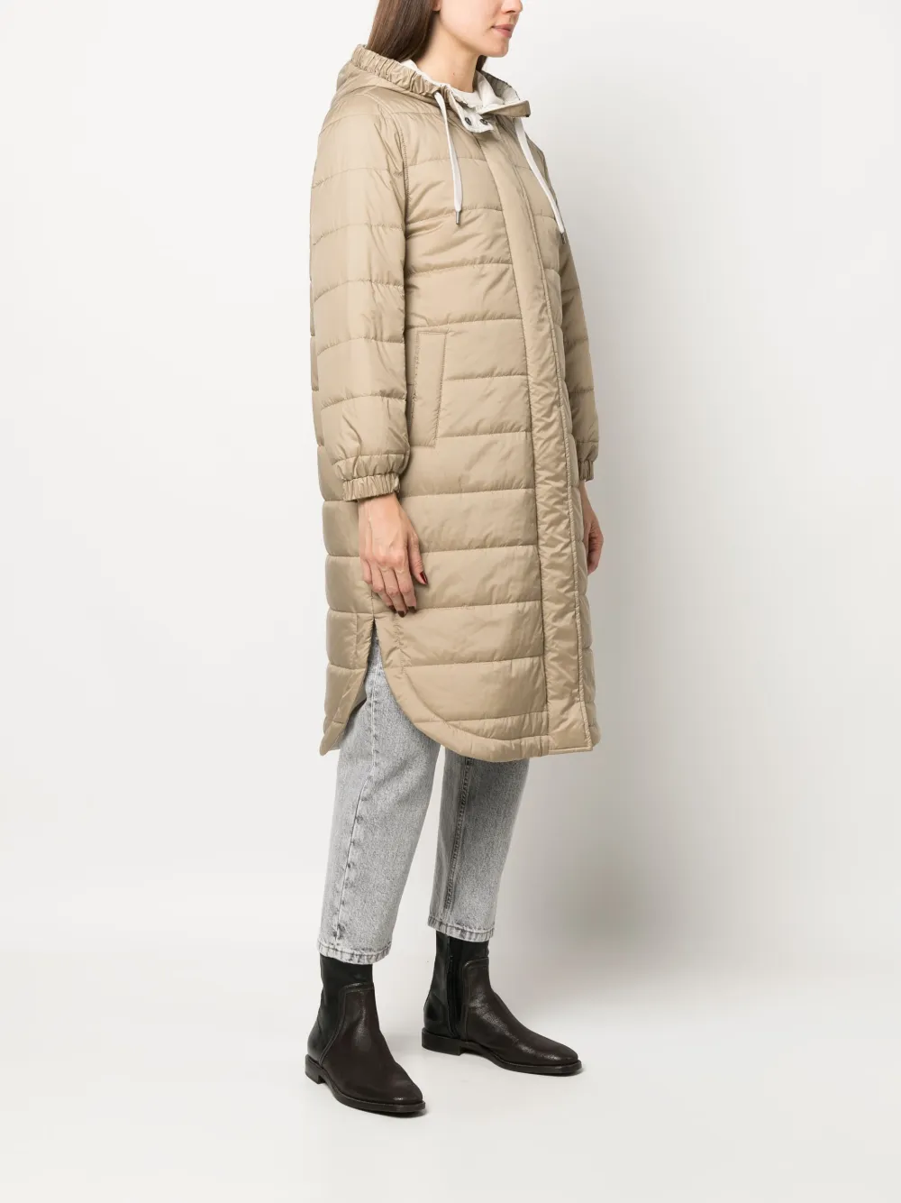 Brunello Cucinelli Monili-embellished Quilted Coat In Neutrals
