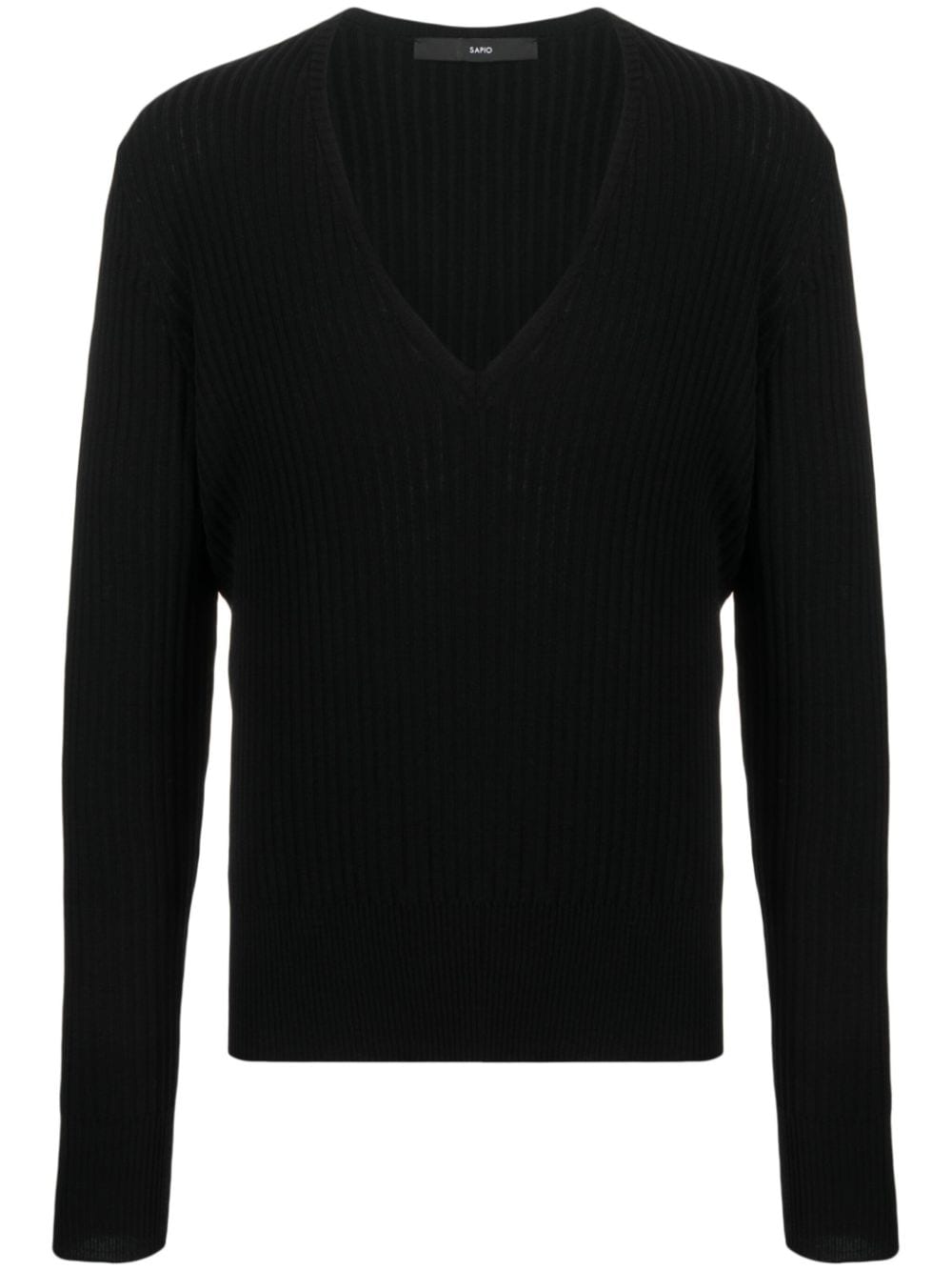SAPIO V-neck virgin wool jumper - Black