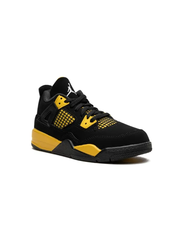 Kids black shop and yellow jordans