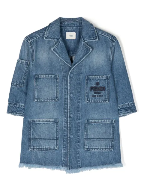 Fendi Kids embroidered-logo buttoned denim coat