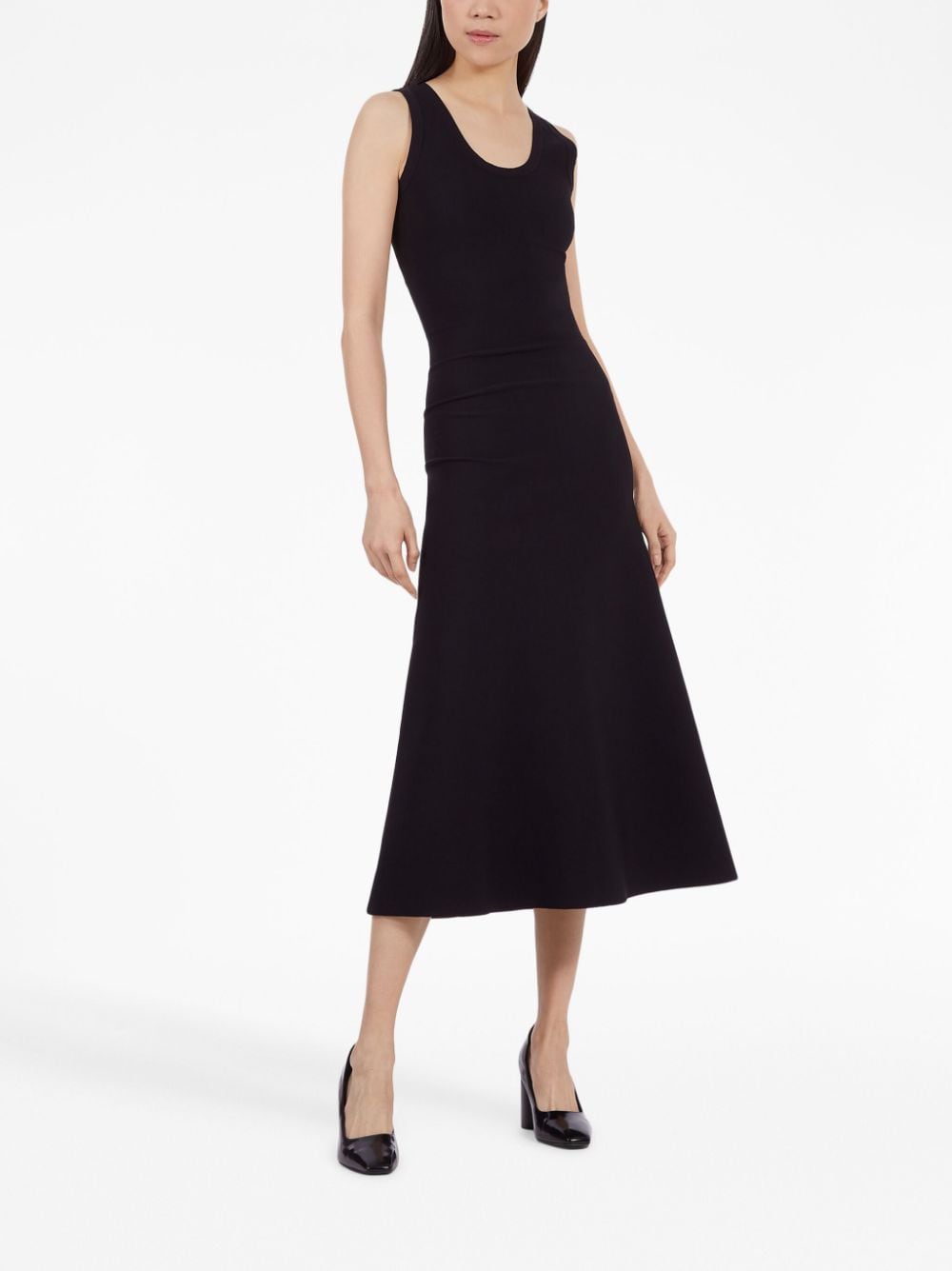 Shop Ferragamo Sleeveless Flared Midi Dress In Black