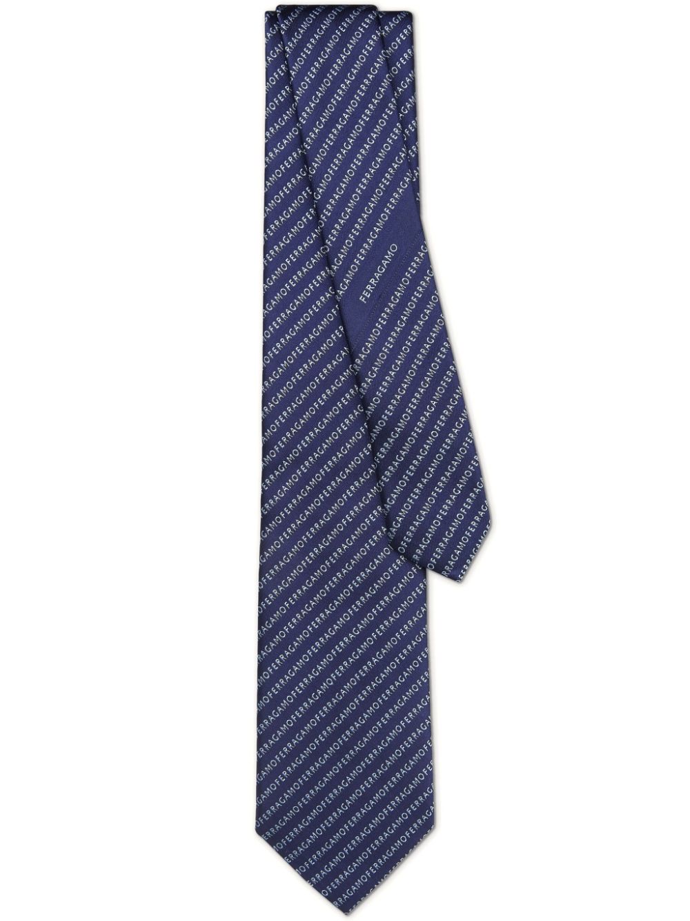 Ferragamo Jacquard Logo-motif Silk Tie In Marine Blue