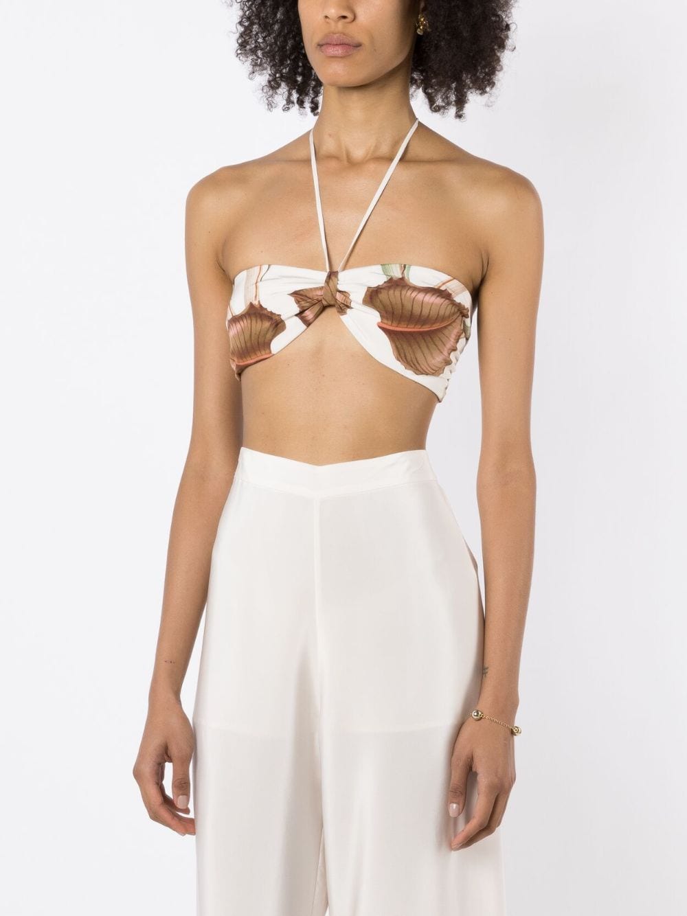 Shop Adriana Degreas Graphic-print Cropped Top In Neutrals