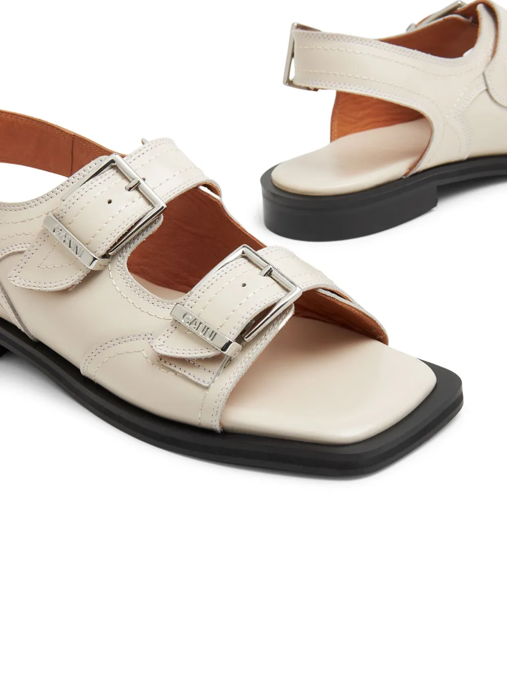 GANNI bucklefastening Leather Flat Sandals Farfetch
