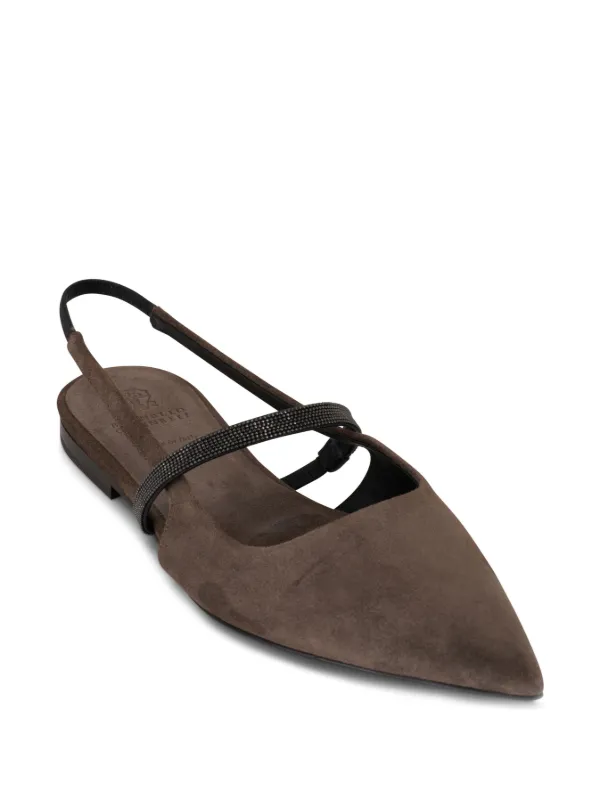 Brunello Cucinelli pointed toe Slingback Suede Flats Farfetch