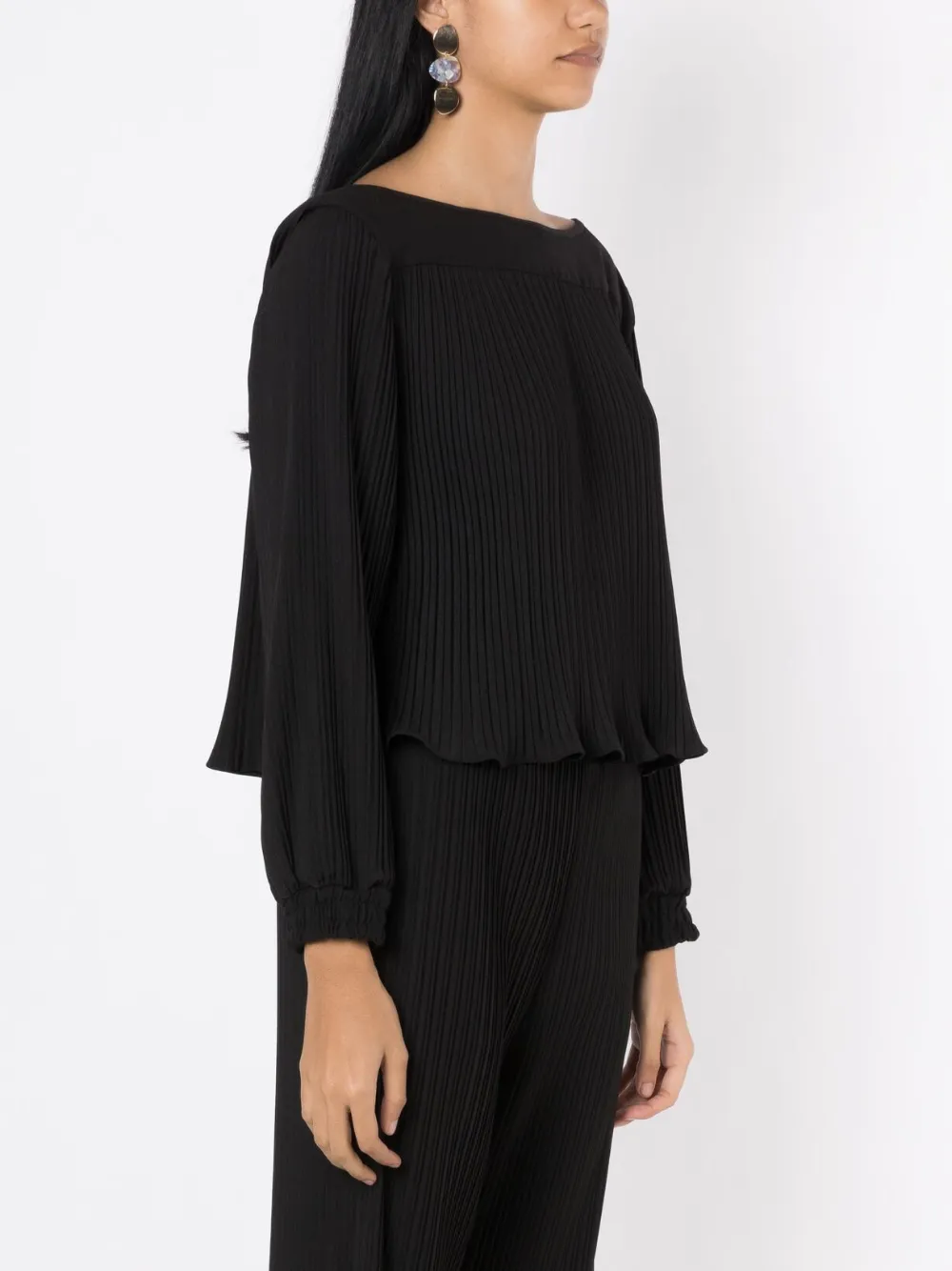 Pleated Lace Sleeve Blouse