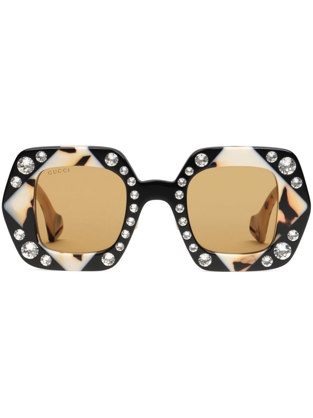 Gucci Crystal-embellished Rectangular-frame Sunglasses In Black