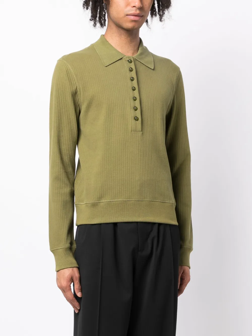 Shop Namacheko Samira Ribbed-knit Polo Shirt In Green