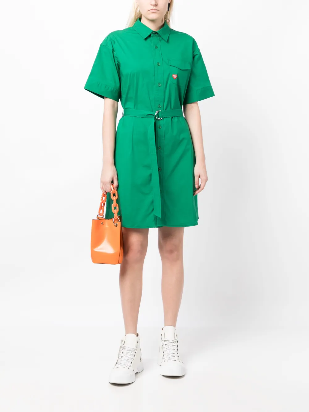 CHOCOOLATE short-sleeve belted shirt dress - Groen