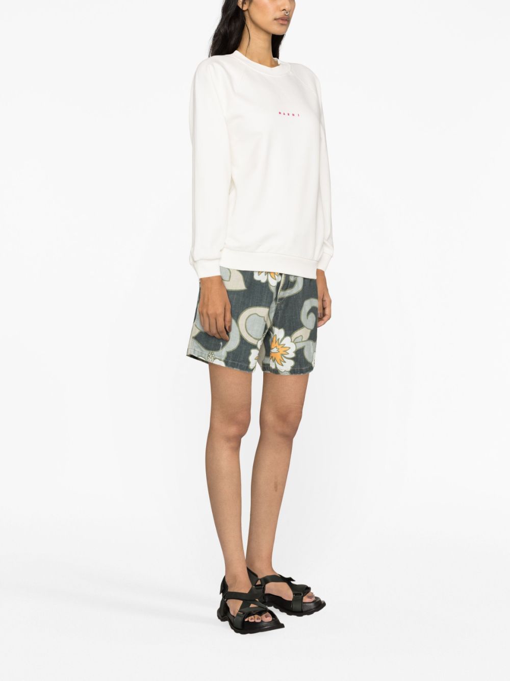 Shop Marni Logo-print Cotton Sweatshirt In White