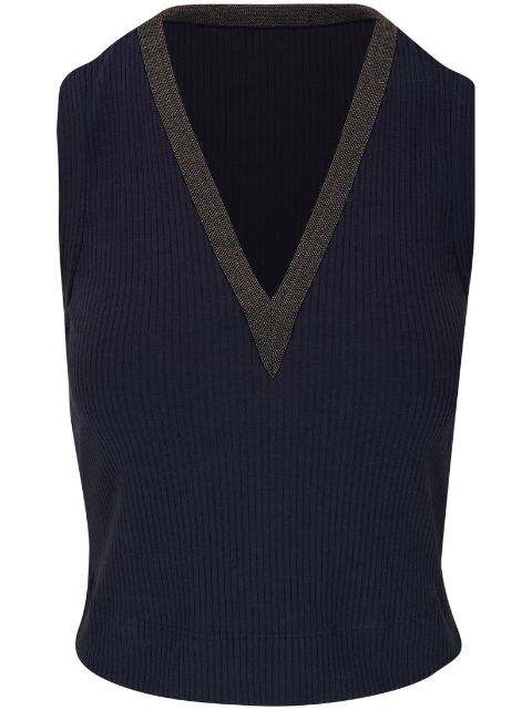 Brunello Cucinelli Monili-detail sleeveless knitted cotton top Women