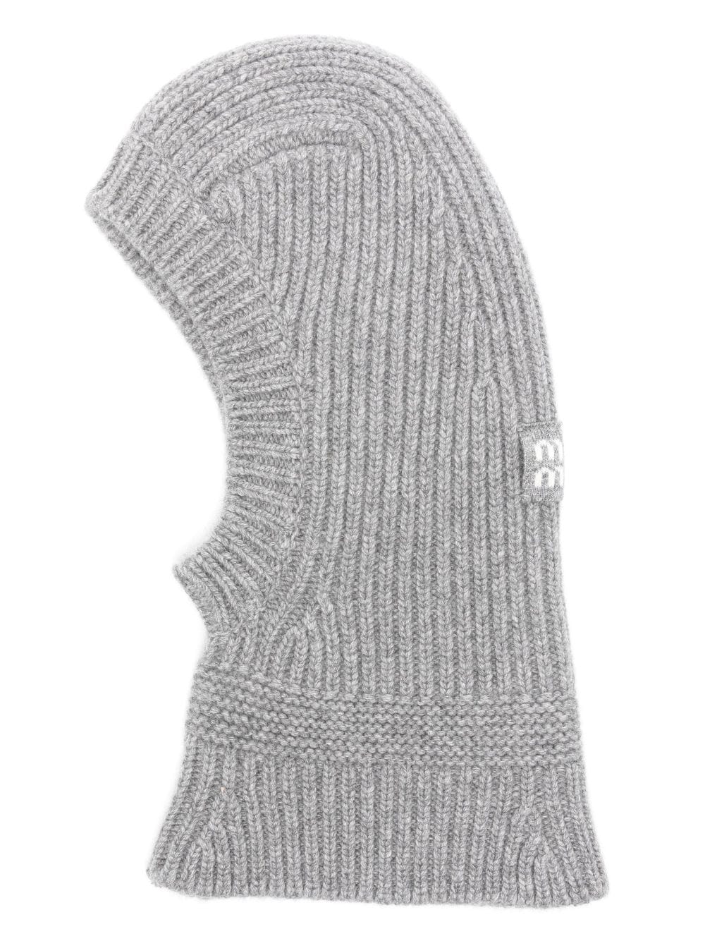 Miu Miu Intarsia-knit Logo Chunky-knit Balaclava In Grey