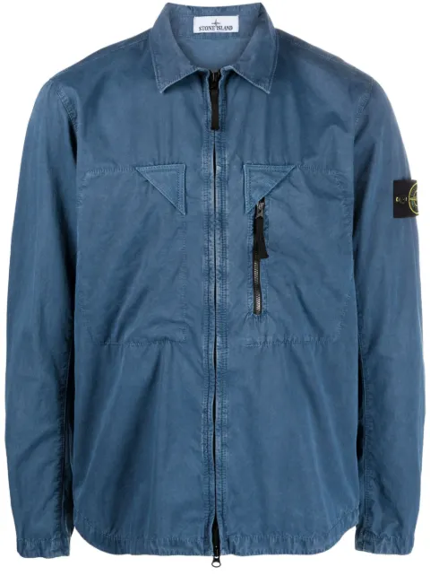 Stone Island - logo-patch zip-up shirt