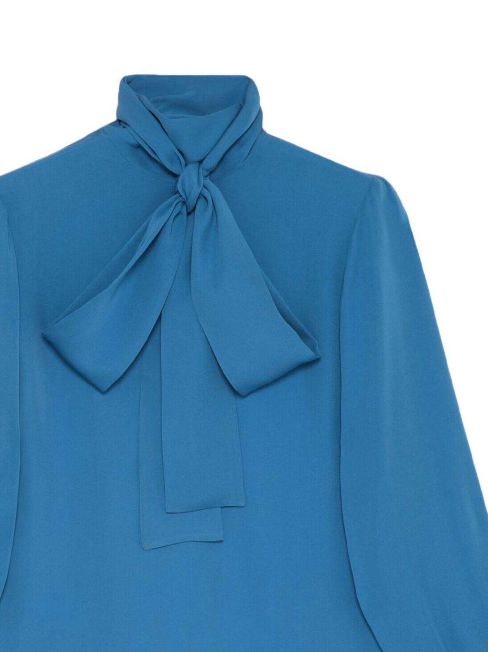 Shop Gucci Pussy-bow Collar Silk Blouse In Blue