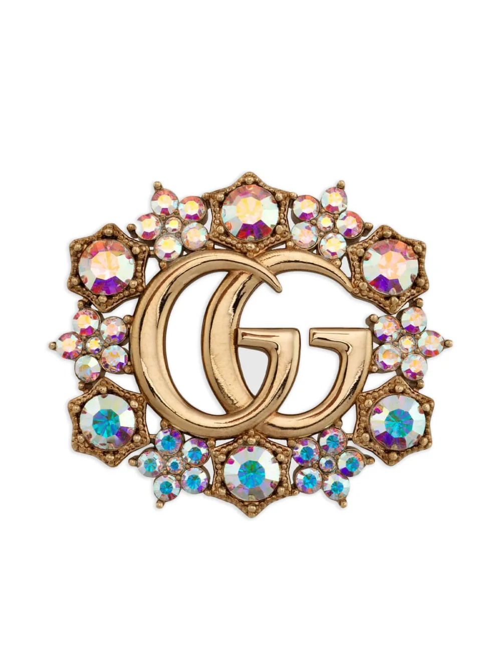 GUCCI DOUBLE G CRYSTAL BROOCH