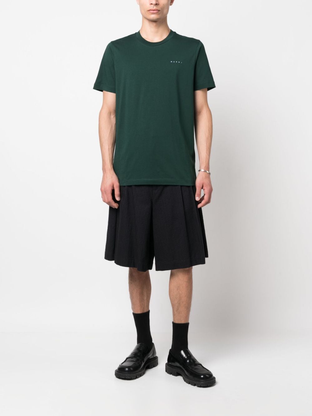 Shop Marni Logo-embroidered Cotton T-shirt In Green