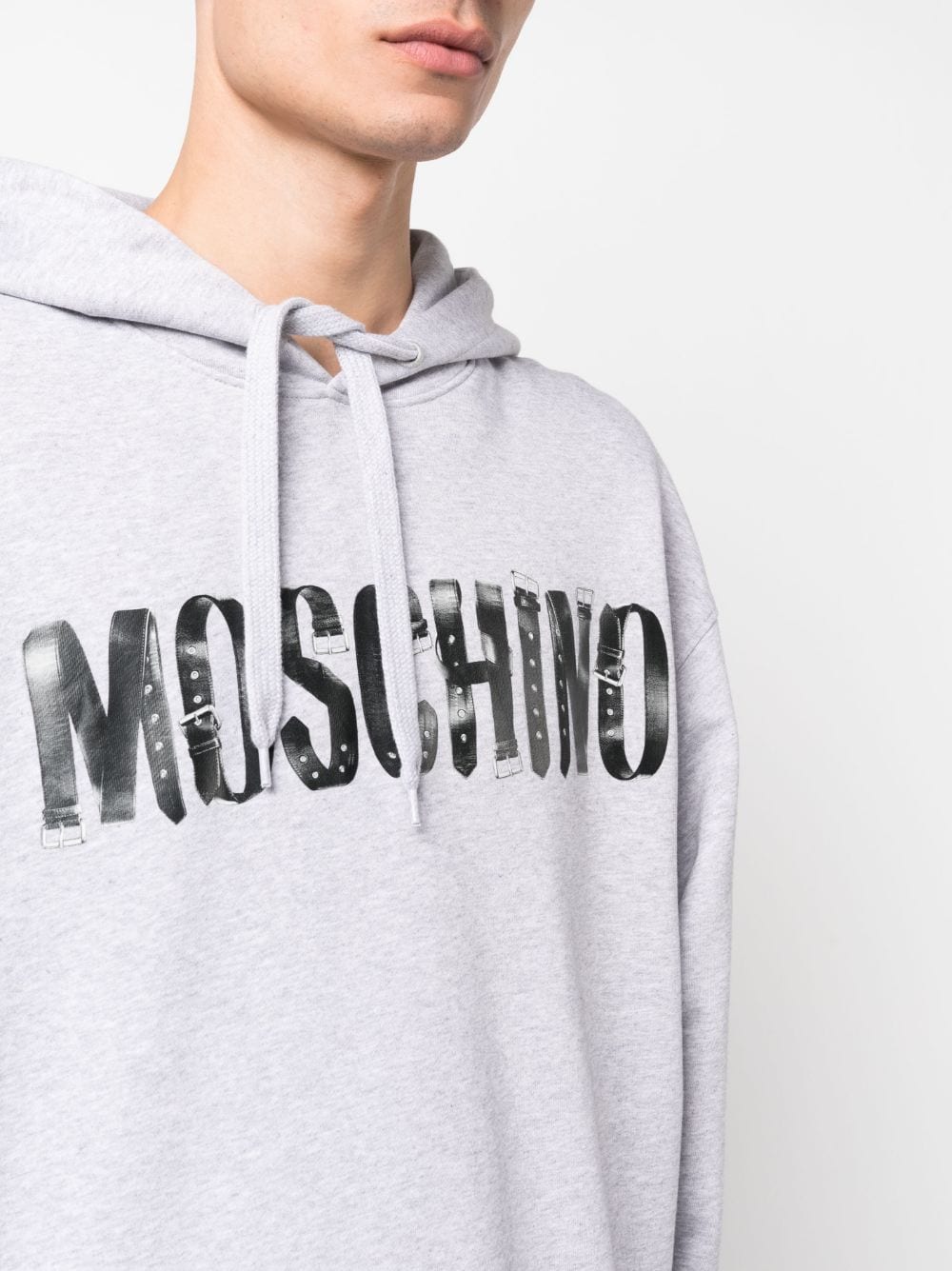 Shop Moschino Logo-print Cotton Hoodie In Grey