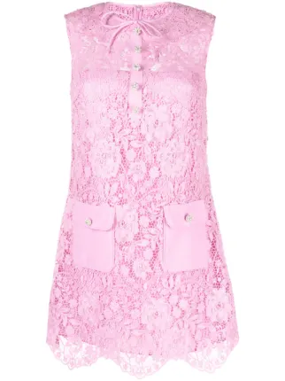 Crystal Embellished Lace Zigzag Mini Dress With Cutout Details
